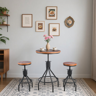 Rustic 3 Pieces Dining Table Set Industrial Bar Table And Stools For Party Cafe House Vintage High Top Pub Table With Chairs For Kitchen Office Height Adjustable