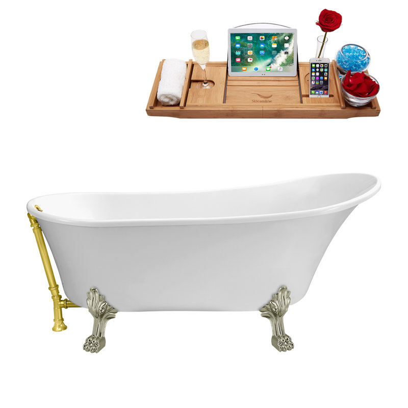 66.9'' x 31.5'' Soaking Acrylic Bathtub, Brushed Nickel, Polished Gold