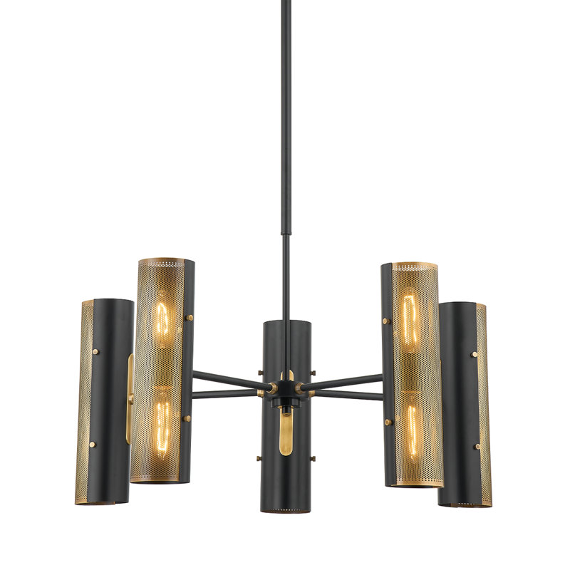 Mikka 10-Light Patina Brass and Black Drum Chandelier