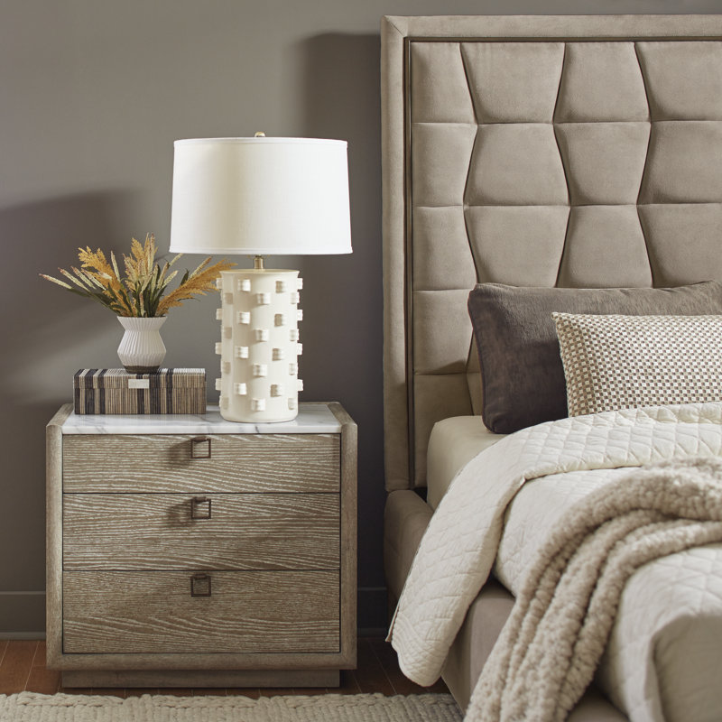 Beige Queen Upholstered Bed with Tufted Headboard and Drawer