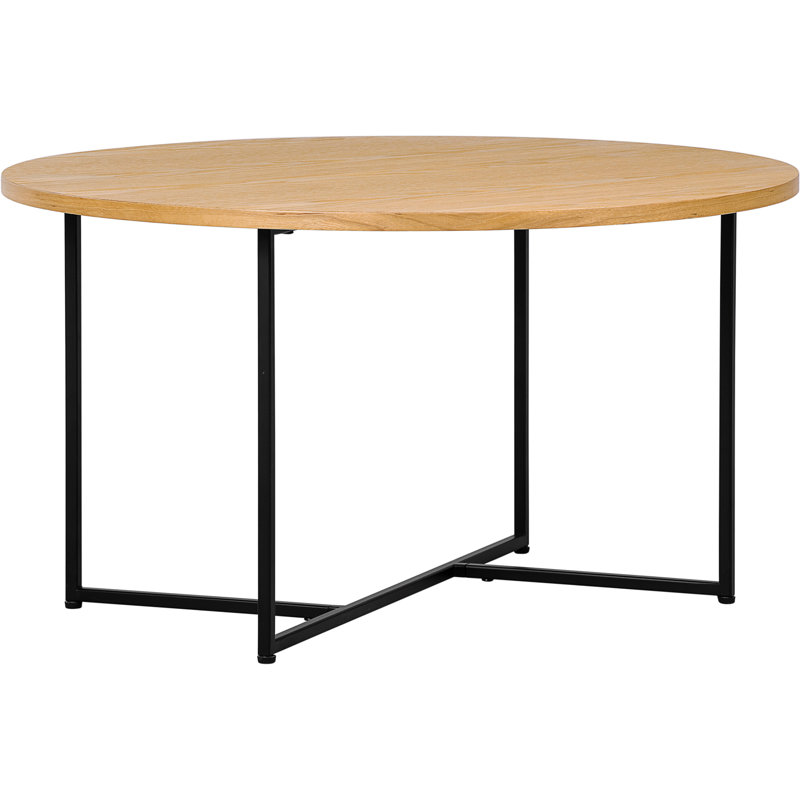 Natural Round Wood and Metal Coffee Table with Black Base