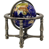 Unique Art Since 1996 10" Tall Blue Lapis Ocean 4-Leg Silver Table Stand Gemstone World Map Globe