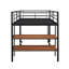 Lit mezzanine simple avec bureau et tablettes - noir. Fabrication robuste en métal. Design moderne pour la chambre à coucher. Bibliothèque intégrée Généreux sous l'espace. Lattes de garde-corps équipées. Foundation Not-1695404805