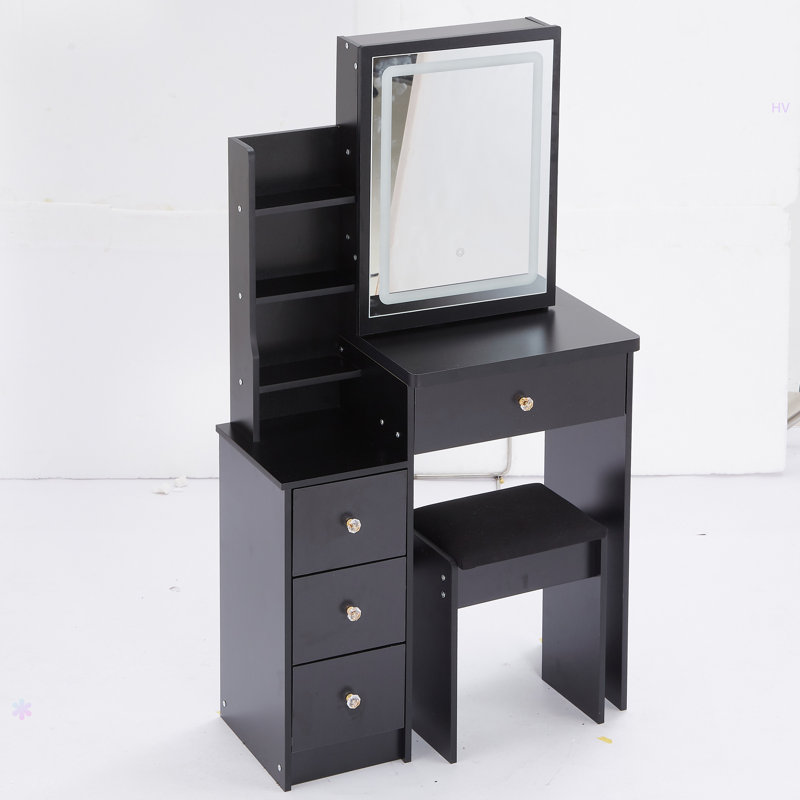 29.2" Small Left Bedside Cabinet Vanity Table + Cushioned Stool