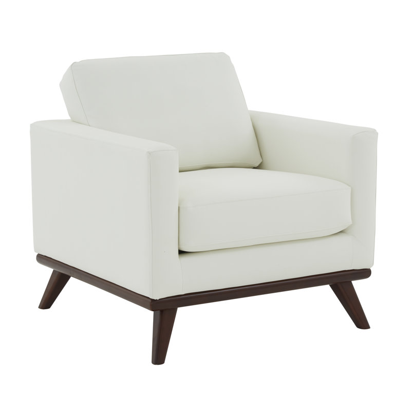 Khadeshia Mid-Century Modern Leather Accent Chair – Solid Birch Wood Frame Armchair with High-Density Foam & Pocket Springs, 300 lb Capacity Arm Chair for Living Room, Bedroom, Executive Office