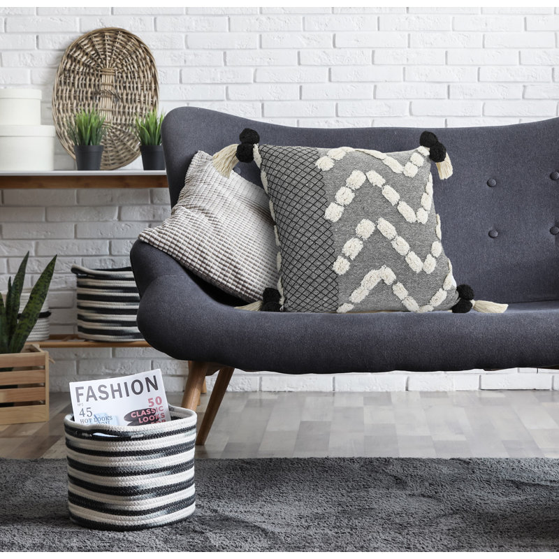 Housse de coussin décoratif contemporaine faite à la main 100% coton à motif géométrique, Gris