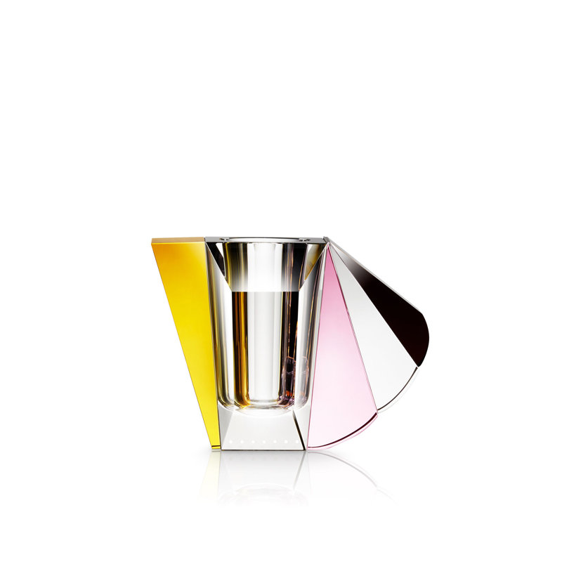 Manhattan Handmade Crystal Table Vase, Clear/Yellow/Rose, 8.46" H x 6.3" W x 4.33" D
