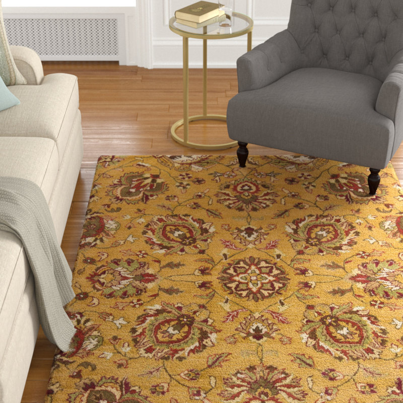 Tapis oriental traditionnel en laine touffeté à la main doré, rouille, sauge et chocolat Bartz, 9 pi x 13 pi