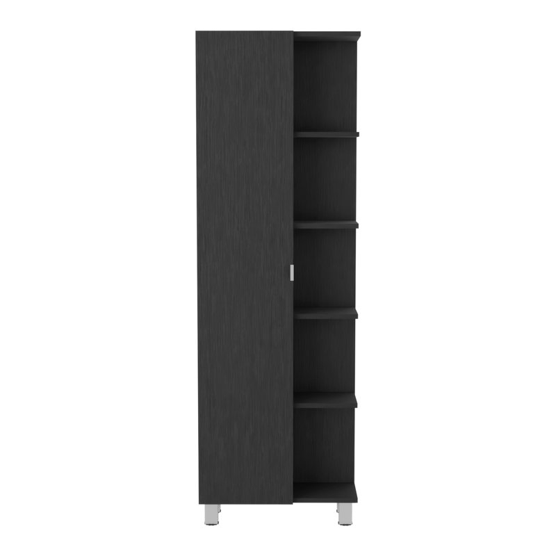 Armoire d'angle avec cinq tablettes ouvertes, Noir