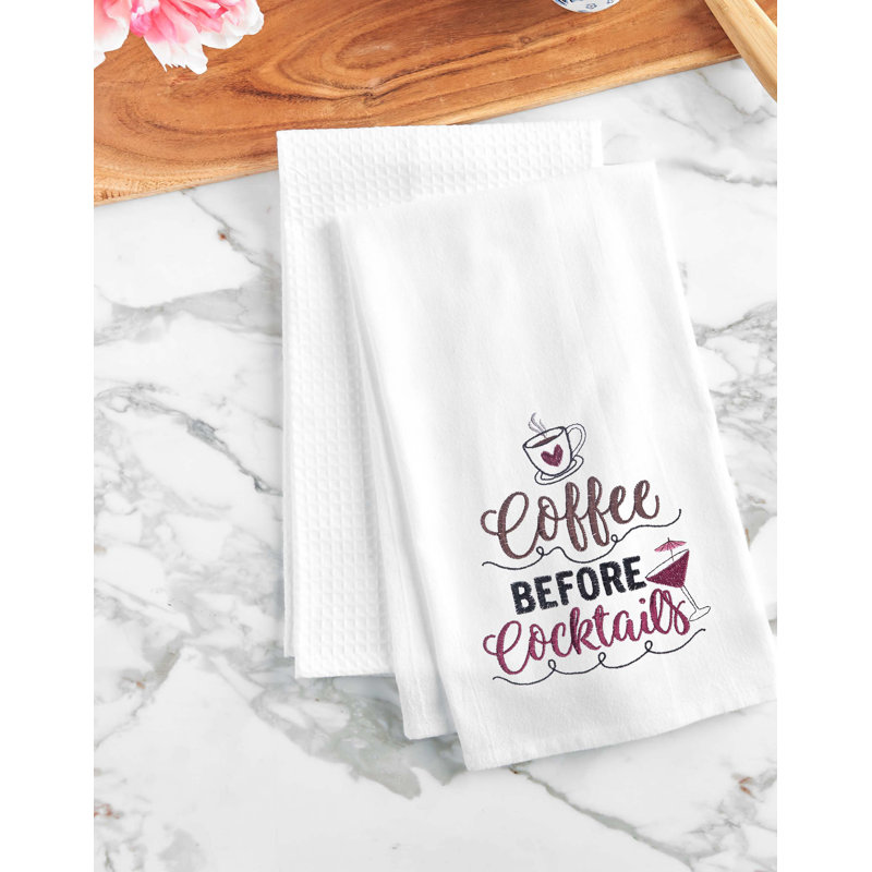 Serviette de cuisine café en coton brodé