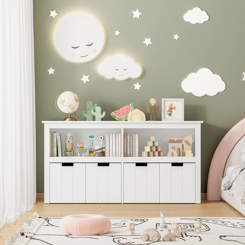 47.2" Wide Multi-Functional Bookcase with Open Shelves & 4 Removable, Reconfigurable Drawers