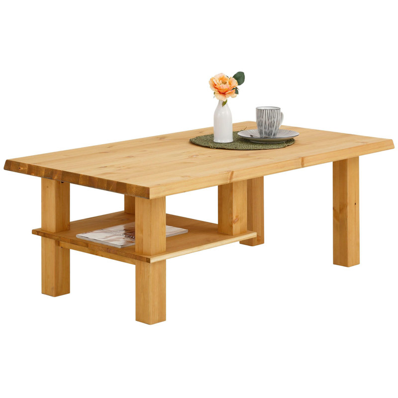 Fenton Solid Wood Four Leg Coffee Table with Storage, Oiled