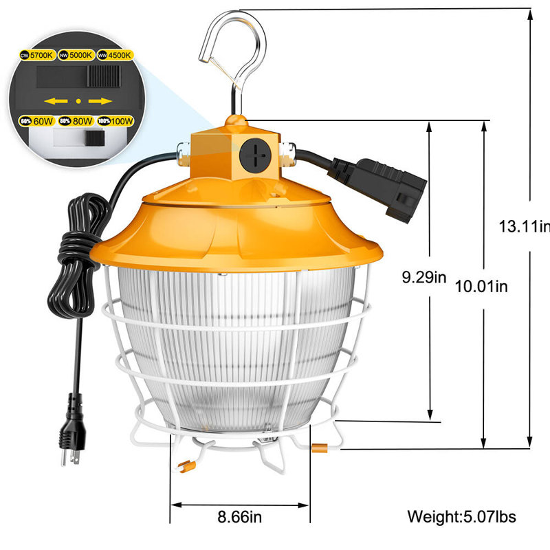 Éclairage de travail DEL à DEL 100 W / 80 W / 60 W et CCT sélectionnable 4500 K / 5000 K / 5700 K 15 000 ML 100-277 V Éclairage de chantier Éclairage de chantier Cordon IP65 étanche à la poussière