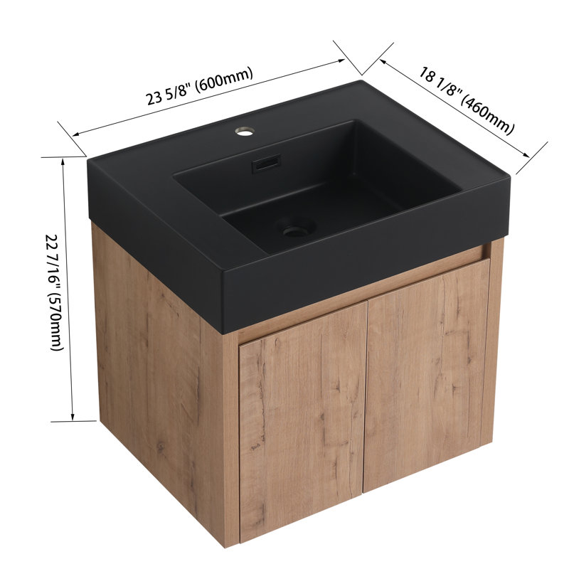 Ensemble de meuble-lavabo mural simple 24 po avec plateau en résine Samir et 2 portes à fermeture douce