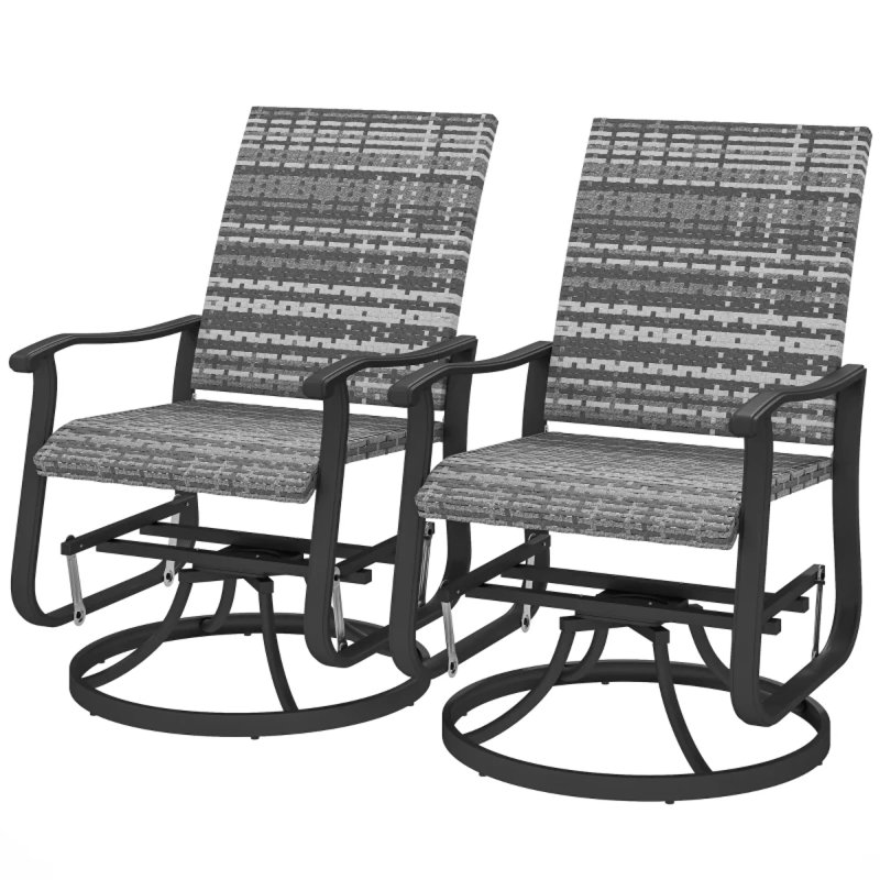 Chaises longues modernes de patio gris, pivot en osier d'acier pour un usage domestique