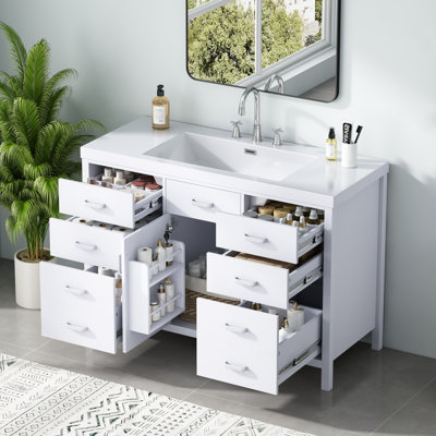 Meuble-lavabo 47,25 po avec lavabo en résine, porte à fermeture douce et 6 tiroirs