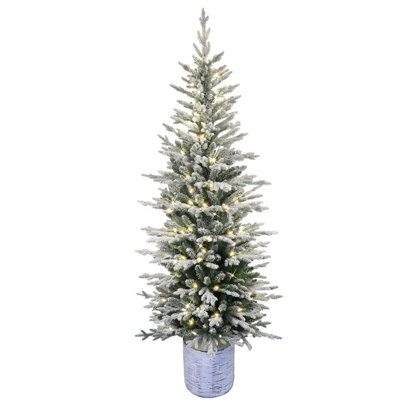Sapin de Noël artificiel vert / blanc avec lumières DEL vert / blanc, H 6 pi