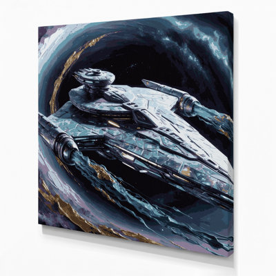 SciFi Interstellar travel ship design Gray Canvas Wall Art
