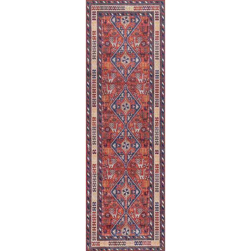 Tapis tribal traditionnel lavable à la machine Stella SpinClean, Tapis de couloir 2 pi 6 po x 6 pi