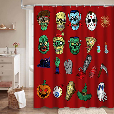 Rideau de douche avec 12 crochets Halloween