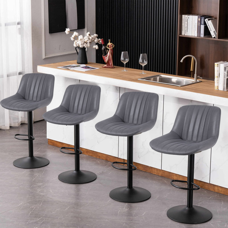 Swivel Upholstered Adjustable Height Counter Stool with Metal Frame, Dark Grey