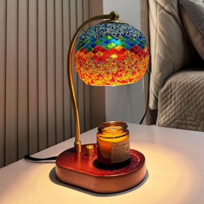 Lampe-bougie mosaïque avec gradateur (bleu)