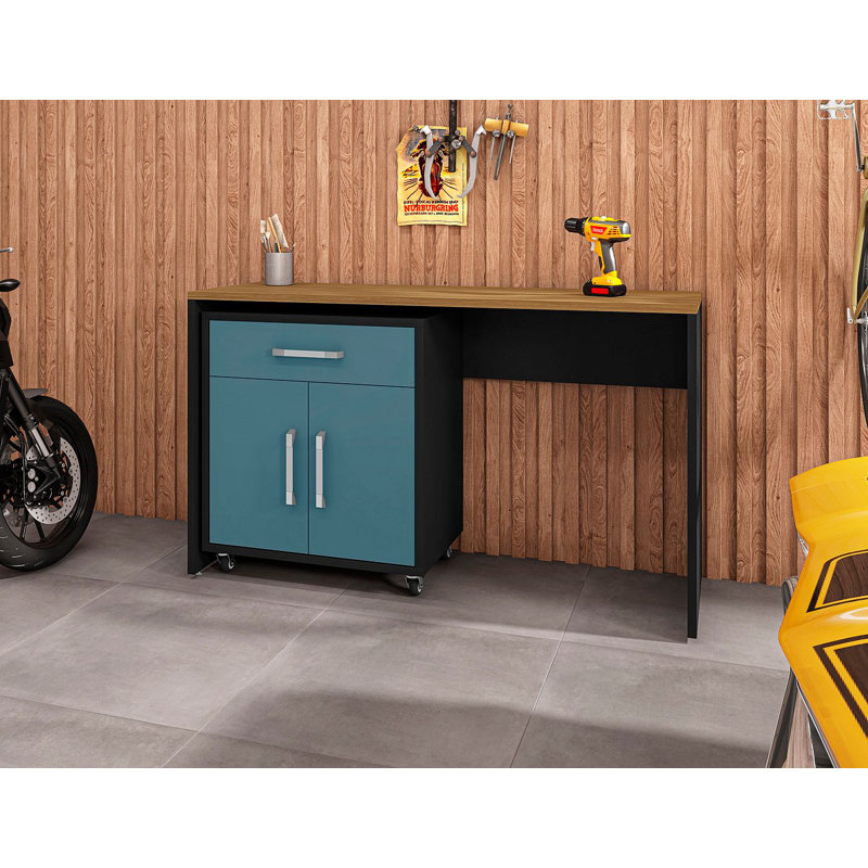 Aseem 2 Piece Single Storage Cabinet ( 36.22'' H x 59.84'' W x 19.69'' D), Matte Black/Aqua Blue