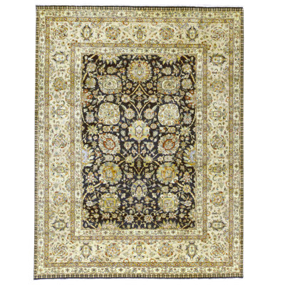 Tapis noir et brun noué à la main de haute qualité
