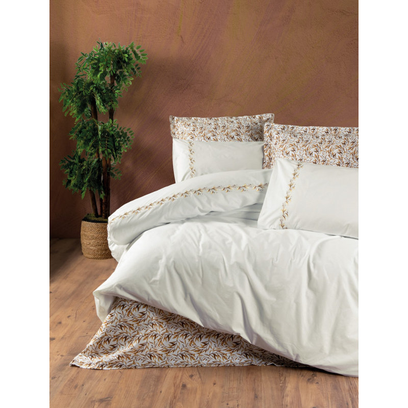 Ensemble de housse de couette 100% coton Ranforce, kaki | Comprend une housse de couette 63 x 87, un drap plat 71 x 95 et une taie d'oreiller 20 x 28 (1 pièce) | Impression de pigments, lavable à la machine, fermeture à boutons, conception douce et durable