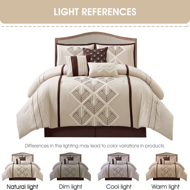 Queen Brown Microfiber Geometric Comforter Set