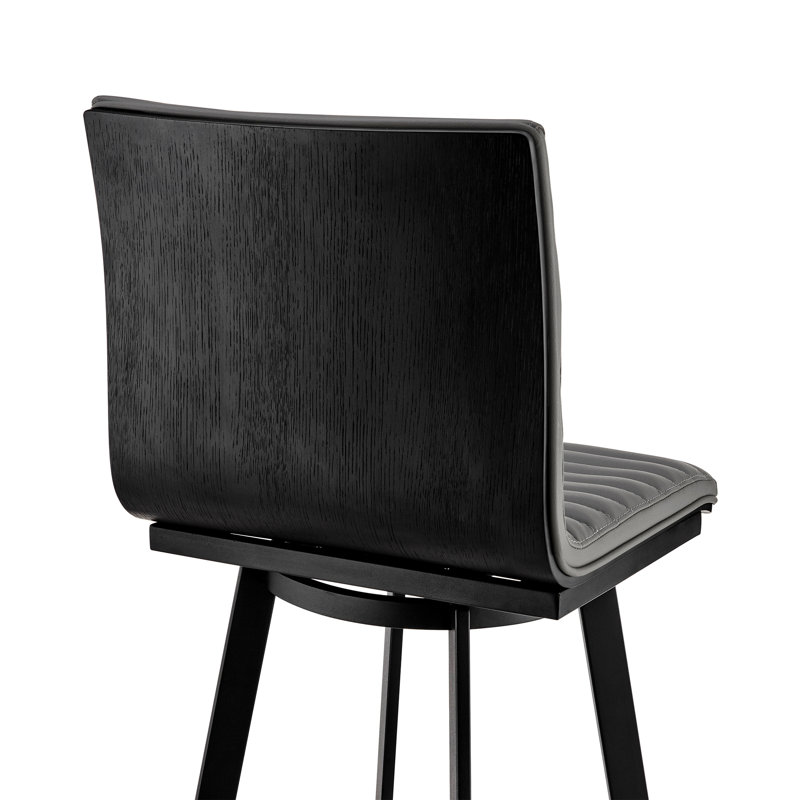 Tabouret de bar pivotant de 26 po à hauteur de comptoir avec similicuir gris et finition noir mat - rotation à 360 degrés, siège confortable, base stable