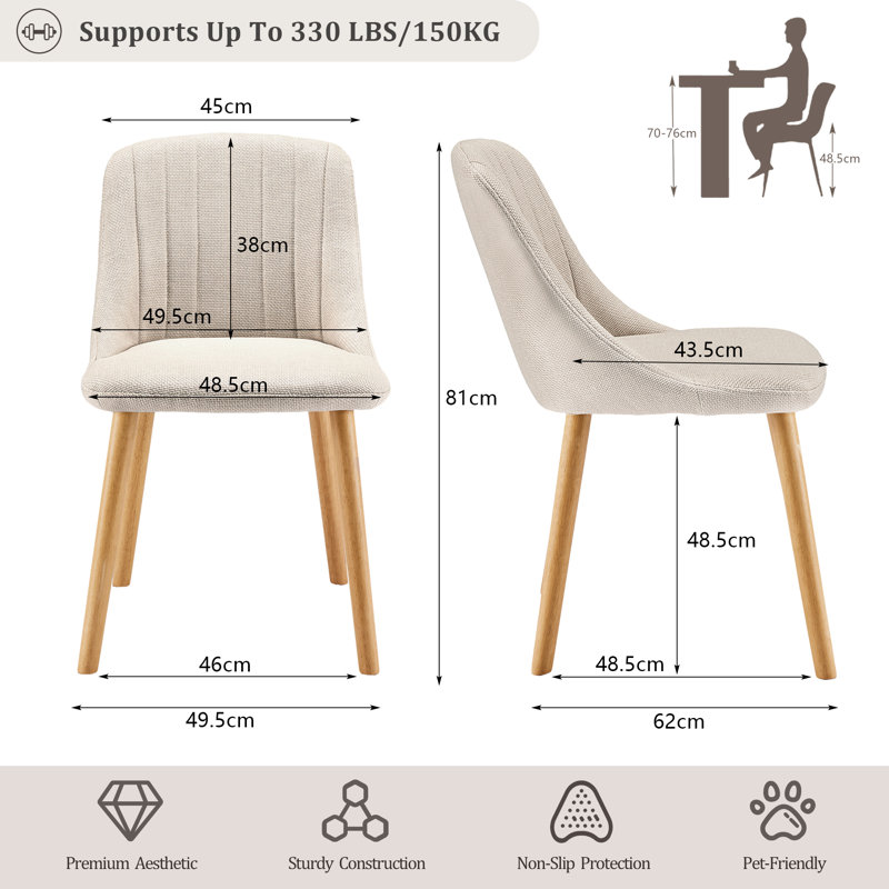 48.5cm H Upholstered Side Chair, Beige Linen/Natural