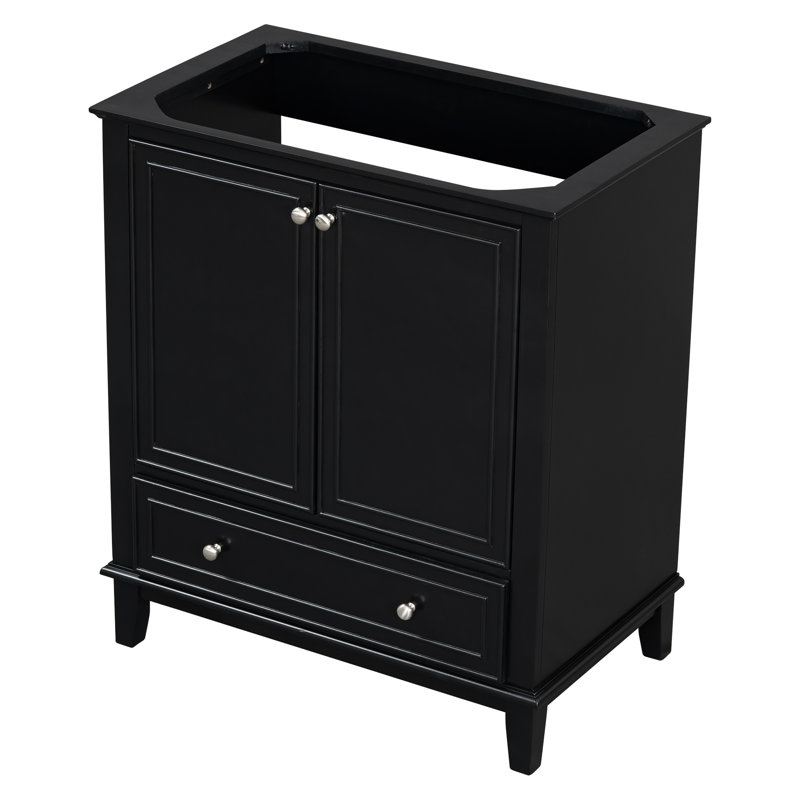 Base d'armoire de salle de bain 30 po en noir, bois massif et meuble-lavabo avec portes et tiroir, multifonctionnel, tablette réglable, assemblage requis 30 po, fonctionnel, nécessaire