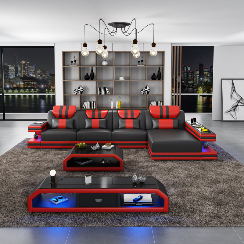 Lightspeed Modular Sectional, Right Hand Facing, Black/White Genuine Leather
