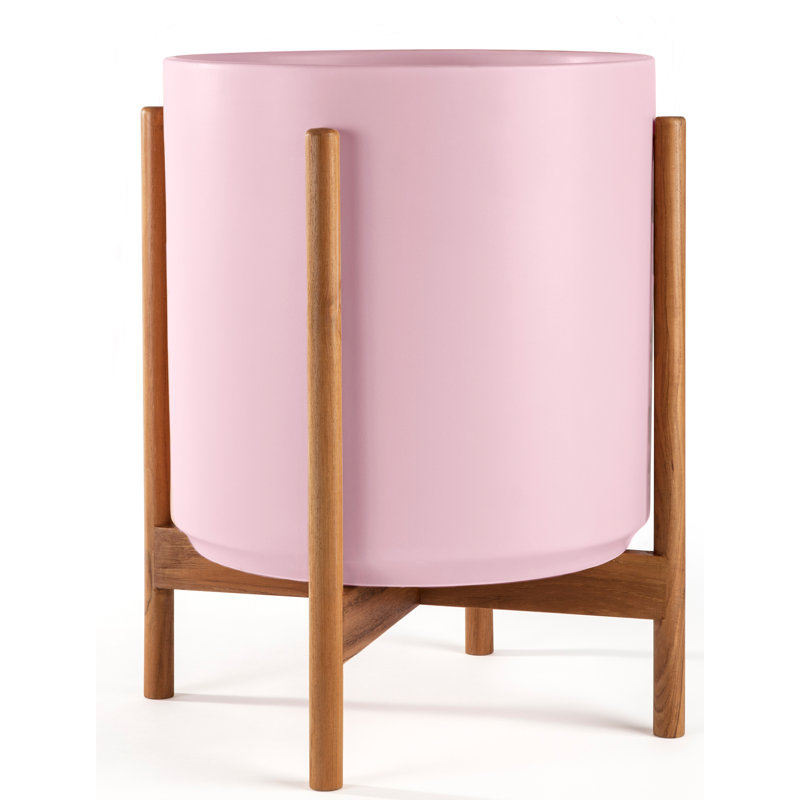 Pot à fleurs en grès Riverside, Rosé / teck, H 18,25 po x l 12,6 po x P 12,6 po