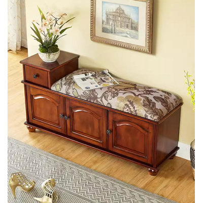 Solid Rubberwood Shoe Cabinet with Seating