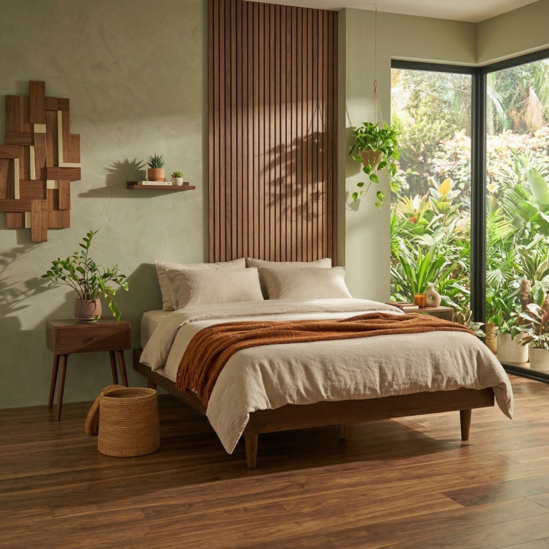 Fly Solid Wood Bed Frame without Headboard and Silent Slats, 1000 lbs Capacity Bed Frame, Queen, Dark Walnut