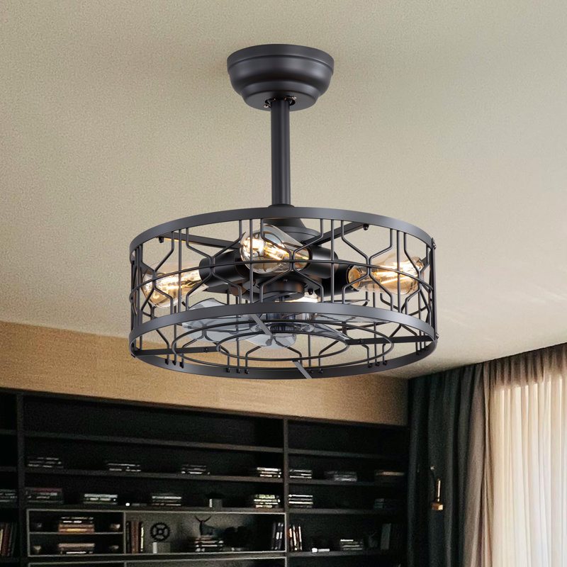 Ventilateur de plafond noir en cage 16,5 "avec lumière et télécommande Stryder