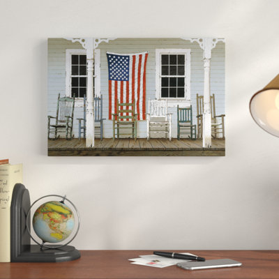 Famille de chaises avec drapeau, reproduction de photo sur toile tendue