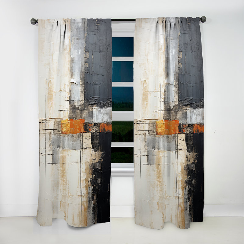 Abstract Beige Grey Road Collage I - Modern Curtain - Velvet Room Darkening - 1 panel, 52" W x 120" L
