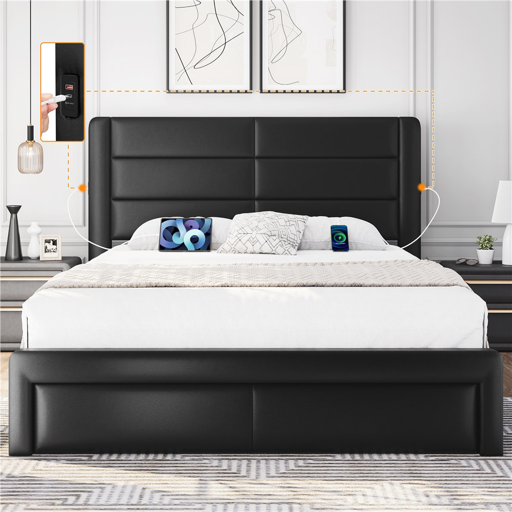 Avelle Vegan Leather Metal Platform Storage Bed