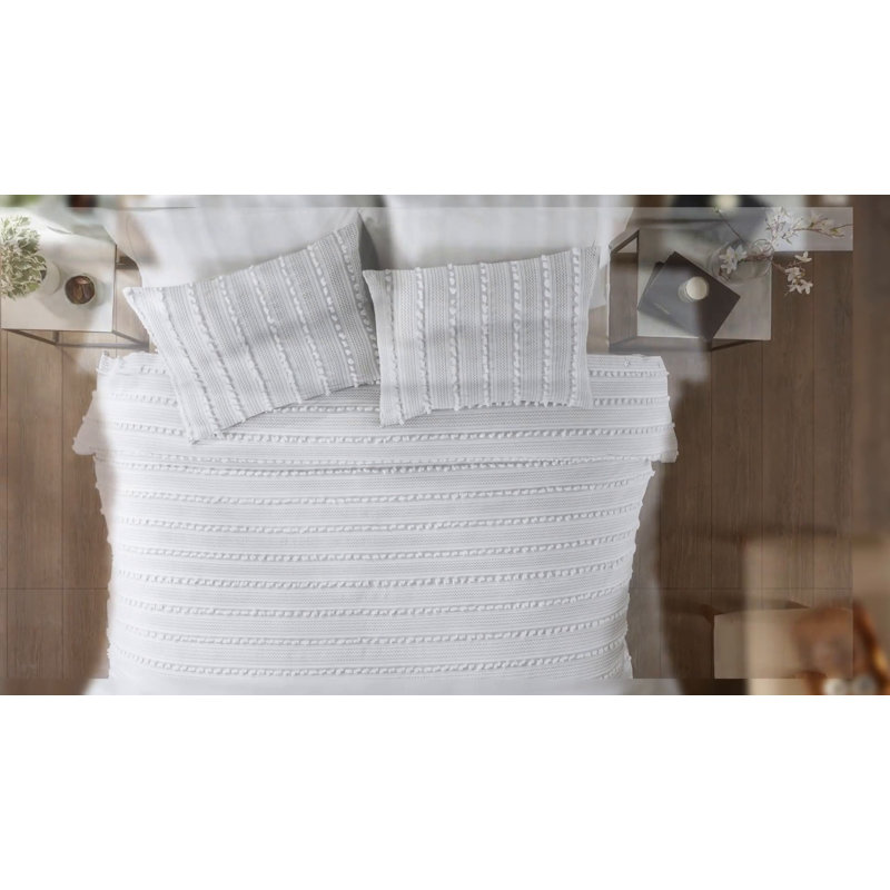 Gray King Cotton Comforter Set with Textured Stripes