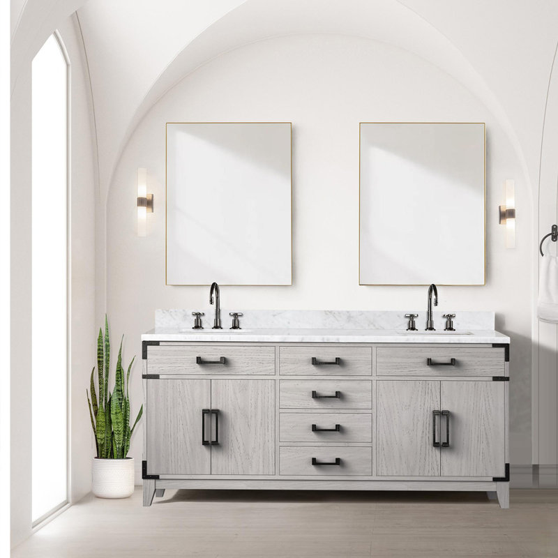 Meuble-lavabo double en chêne blanc 72 po X P 22 po D