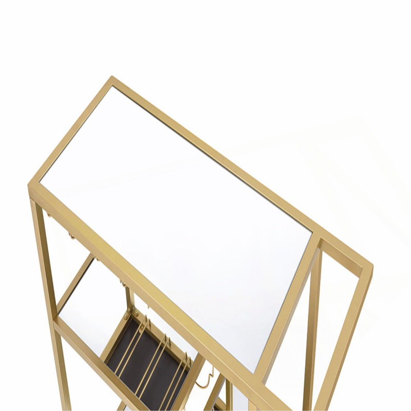 Miroir et chariot de service, Champagne, 37" H x 16" W x 40" D