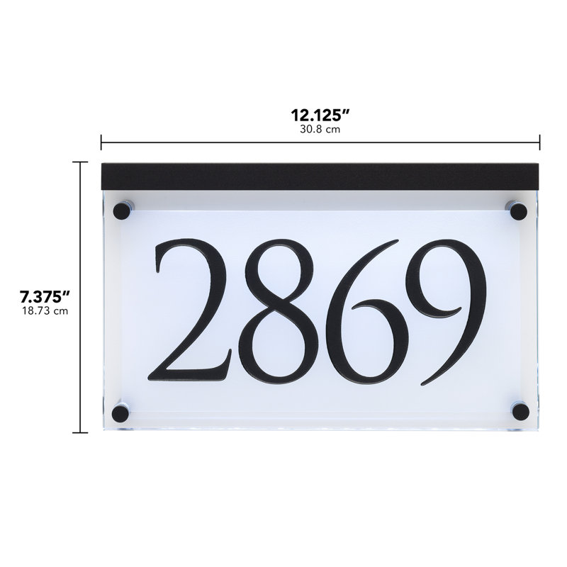Frosted Crystal LED Lighted Trajan Engraved 1-Line Address Sign, Black, Yes
