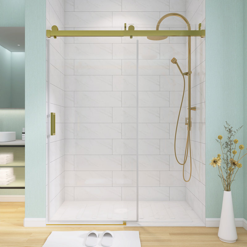 Porte de douche coulissante simple sans cadre l 60 po x H 76 po, verre trempé 1/4 po (6 mm) avec revêtement antidéflagrant