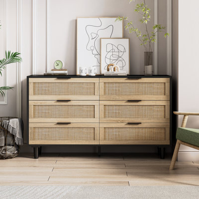 Aerys Rattan Storage Cabinet Dresser with 6 Drawers