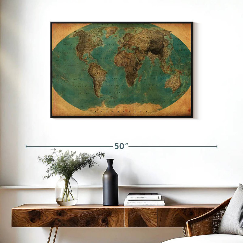 Carte du monde rétro Aliaz, H 25 po x l 37 po