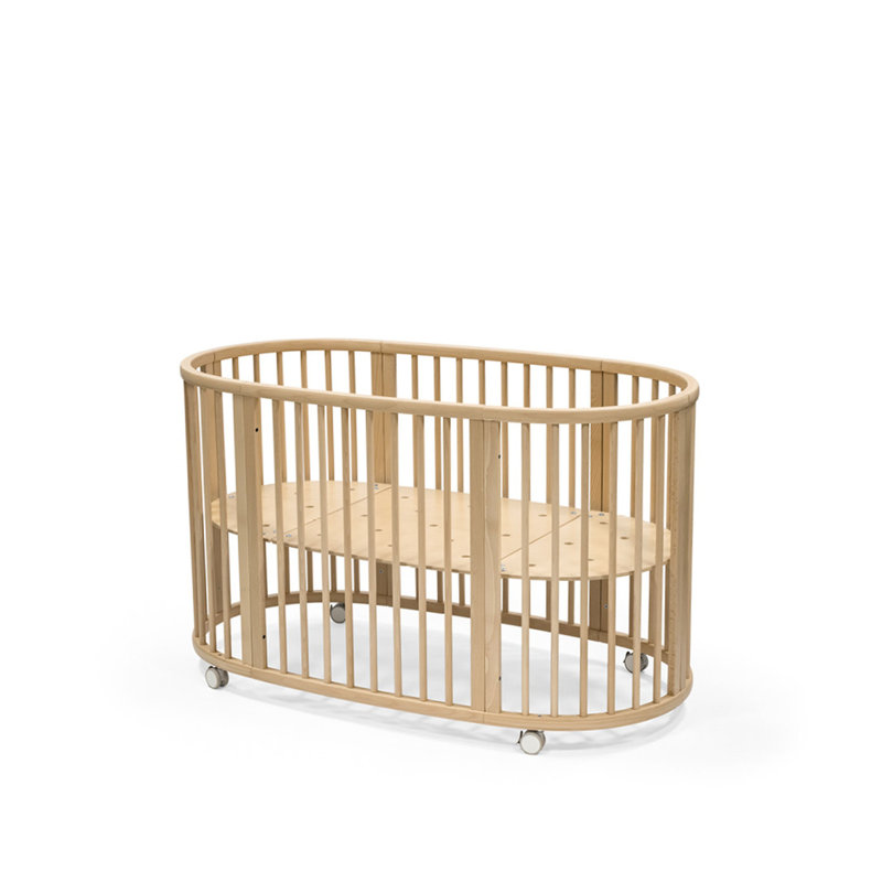 Natural Beech Wood Oval Adjustable Minimalist Crib