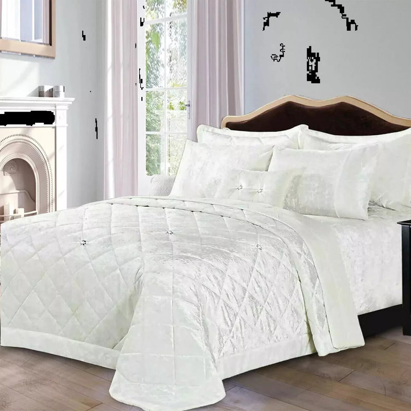 Velvet Bedspread with Pillow Shams Included, Super King Bedspread+ 2 Standard Shams, White